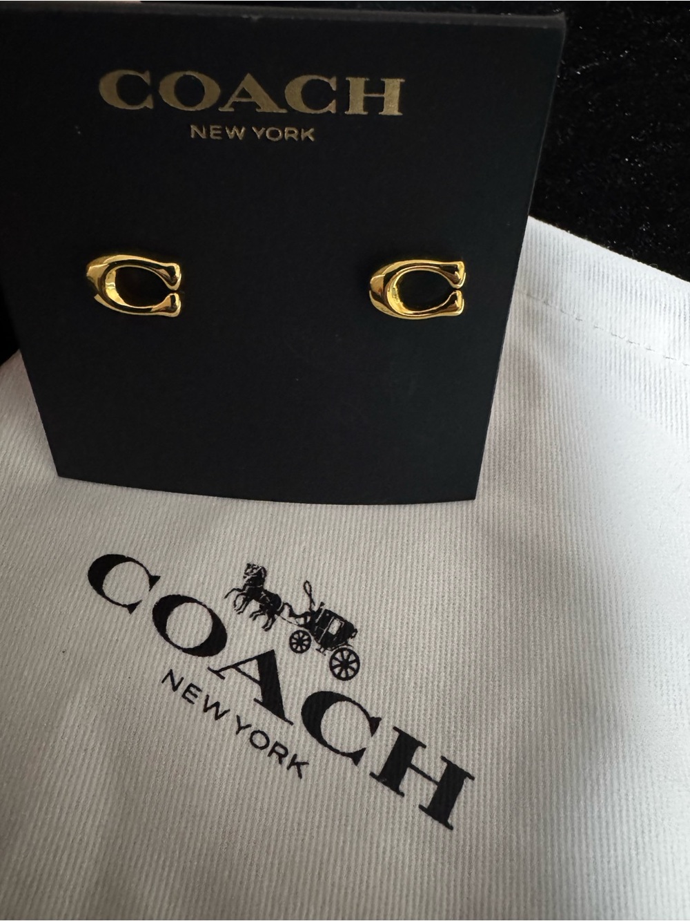 COACH Gold C-Logo Stud Earrings